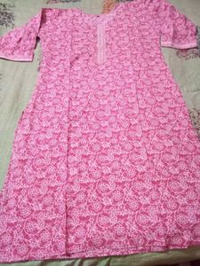 Pink Embroidered Cotton Kurta