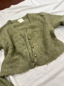 Olive Green Knit Cardigan