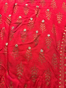 Red Floor Length Ethnic Dress with Gold Border