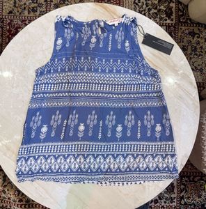 Boho Blue & White Print Sleeveless Top