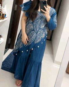 Royal Blue Stone Work Indowestern set