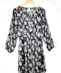 Black Sheer Floral Midi Prairie Chic Dress