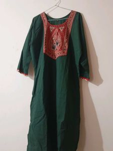 Green Kurta with Red Neckline