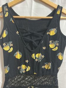 Black Lemon Print Lace-Waist Jumpsuit