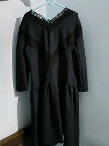 Black Lace Trim Tiered Dress