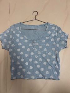 Cute Vintage Style Blue Floral Print T-Shirt