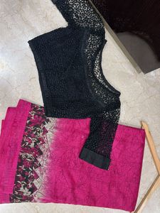 Stunning Pink & Black Saree with blouse