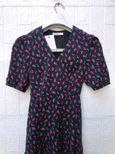Korean Pinterest Charming Floral Print Wrap Dress