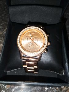 Rose Gold Geneva Watch with Rhinestones