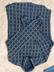 Men's Blue Plaid Long Sleeve Shirt