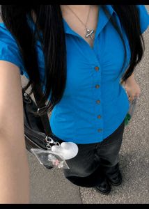 💙🪩 Y2K Blue Fitted Button-Up Top 🪩💙