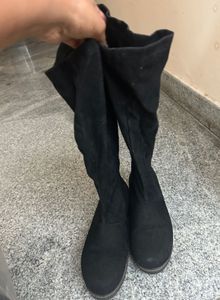 Black Suede Knee-High Boots