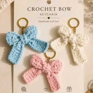 Blue Knit Bow Keychain