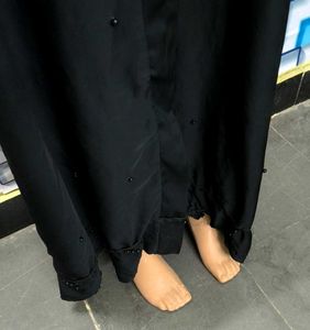 Long Black Burqa Pearls Work Design Piece