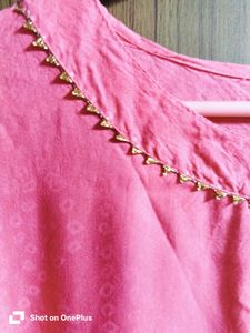 Bright Pink Kurta with gota patti Embellished Neck