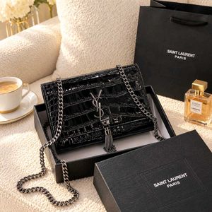 YVES SAINT LAURENT *YSL*KATE BLACK CROCO SLINGBAG