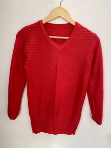 V-Neck Red Textured Sweater