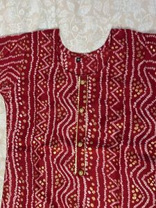 Red Bandhani Print Kurta with  buttons in