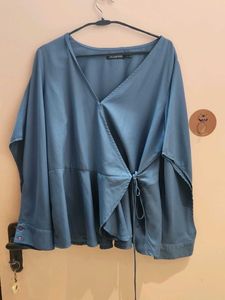 Elegant Blue Wrap Top