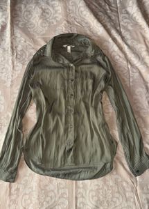 H&amp;M olive Striped Collared Shirt