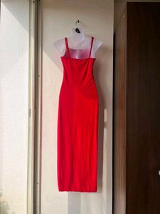 Vibrant Red Spaghetti Strap Dress(XL)