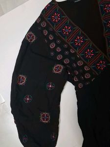 Boho Embroidered Black Mini Dress