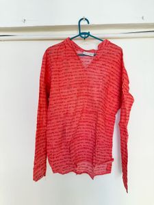 Vibrant Coral Printed Kurta