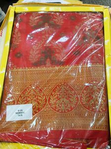 Red Saree with Golden Print