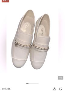 Chanel White Leather Chain Loafers