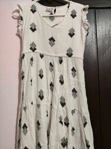 White Ethnic Printed Tiered Dress