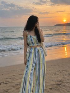 Striped Crop Top &amp; Pants Set