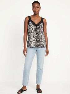 Leopard Print Lace Trim Cami Top