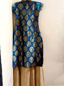 Elegant Blue &amp; Gold Brocade Dress