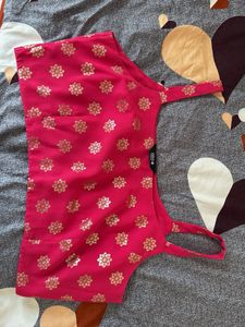 Vibrant Pink Blouse with Gold Print