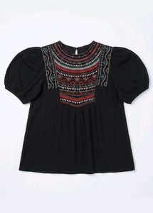 Boho Embroidered Puff Sleeve Top