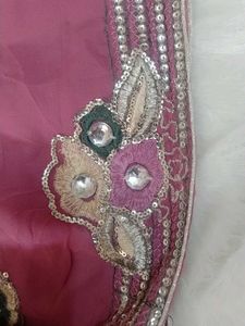 Elegant Onion Pink coloured saree , silver work