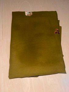Olive Green Embroidered Saree