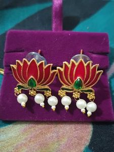 Lotus Design Earrings with Pearls