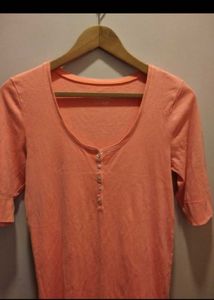 Coral Henley Top with Buttons