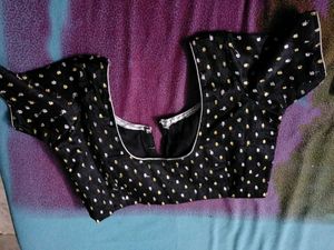 Elegant Black Blouse with Gold &amp; Silver Print