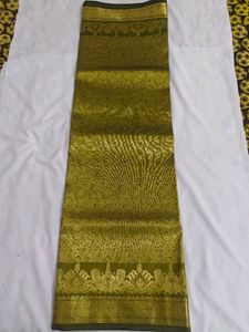 Elegant Olive Green Silk Saree with Gold Zari
