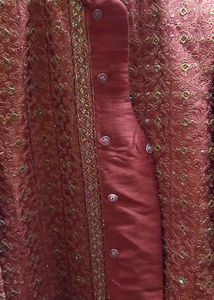SHERWANI 36 SIZE RED COLOUR WITH HEAVY WORK IN IT FOR GRAND FUNCTIONS AND PARTIES READY TO USE CONDITION