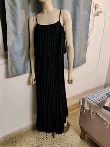 Sassafras Black Spaghetti Strap Pleated Dress
