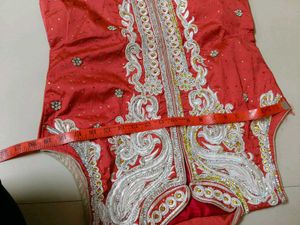 Embroidered Coral Kurta  plazo farshi