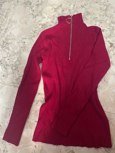 Burgundy Turtleneck Knit Top