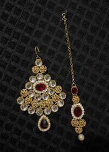 Traditional Kundan Maang Tikka and Passa (Red)