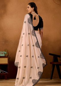 Elegant Peach Saree with Black Embroidery