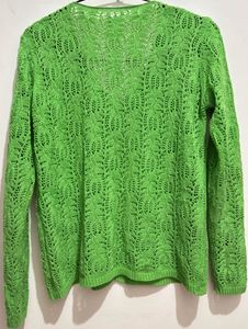 Green Knit V-neck Long sleeves top