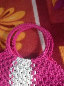 Handmade Knitted Pink Tote Bag