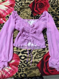 Purple Smocked Square Neck Top